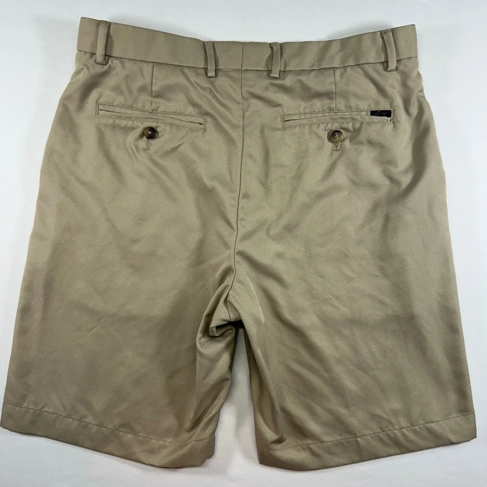 Greg Norman Mens Khaki Golf Shorts Size 34 Tan Flat Front Performance Polyester